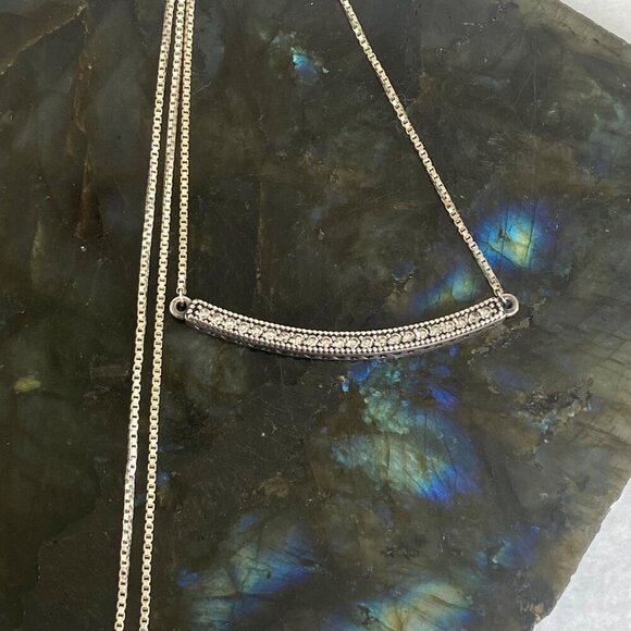 Hearts Of Pandora Sterling Silver 925 ALE CZ Curved Bar Necklace Adjustable 20" - Picture 11 of 16